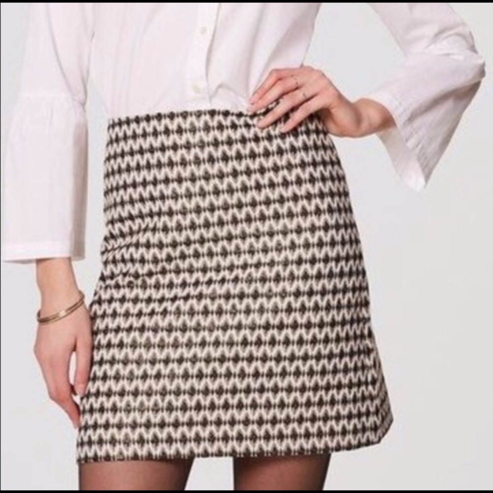LOFT Black Gold Cream Threaded Mini Skirt 0